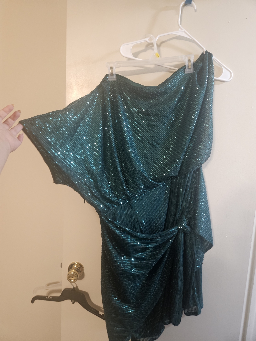 Grace Karin Emerald Green Sequin One-Shoulder Dress